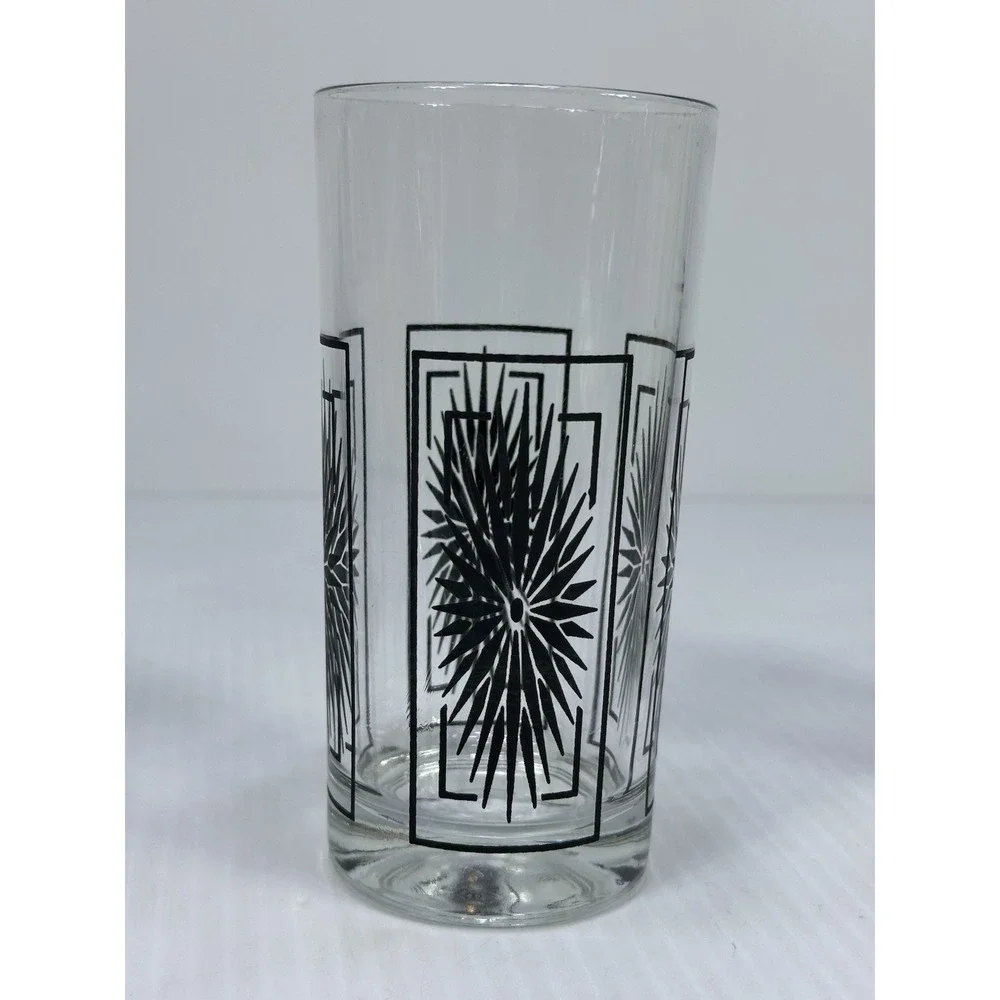 4 Vintage Atomic Mid Century Modern‎ Black Starburst Drinking Glass Tumbler